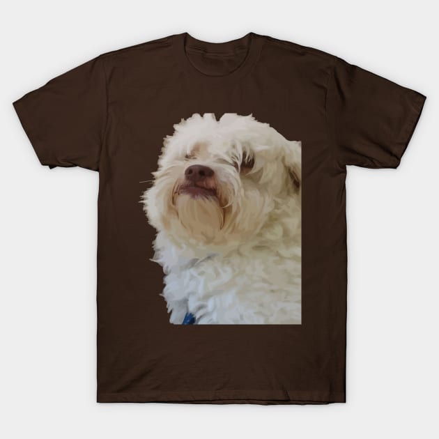 Grumpy Terrier Dog With Long White Hair Covering Eyes T-Shirt by taiche